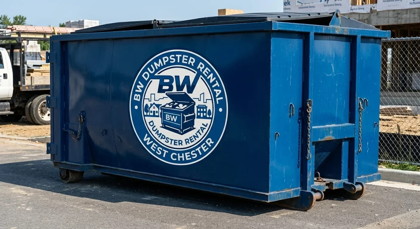 10 Yard Dumpster Rental in West Chester, PA A BW Dumpster Rental West Chester roll-off dumpster loaded with mixed cleanout debris